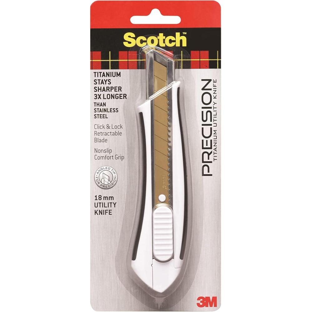 imageScotch Titanium SnapOff Utility Knife Large 18mm HeavyDuty Cutter with Locking Retractable Blade Comfort Grip Titanium 3X Sharper Ideal for Boxes ampamp Crafts