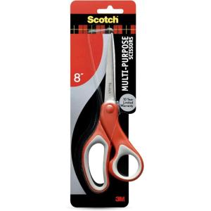 Scotch Multi-Purpose Stainless Steel Scissors, 8 Inches, Red & Gray, Great for Home, School and Office(1-Pack)