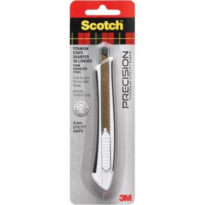 Scotch Titanium Snap-Off Utility Knife – Small 9mm Precision Cutter with Click & Lock Blade, Comfort Grip Handle (Titanium Stays Sharp 3X Longer)