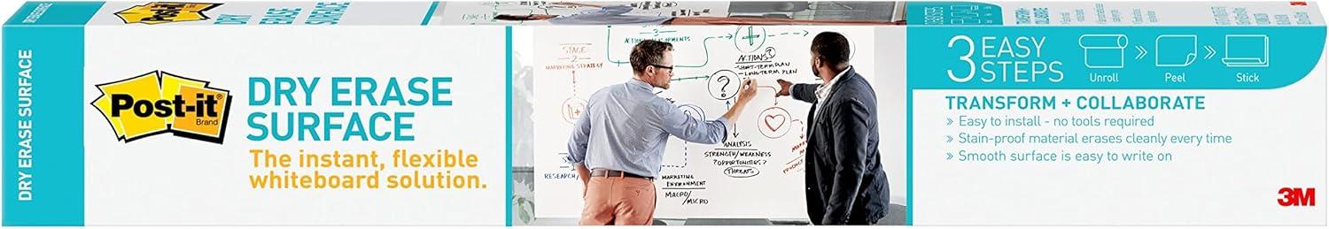 imagePostit Dry Erase Whiteboard Film Surface for Walls Doors Tables Chalkboards Whiteboards and More Removable StainProof Easy Installation 3 ft x 2 ft Roll DEF3x23 ft x 2 ft