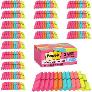 Post-it Mini Notes, 1 3/8 x 1 7/8 in, 24 Pads, America’s #1 Favorite Sticky Notes, Poptimistic Post-it Notes, Power Pink, Aqua Blue, Vital Orange, Neon Green, Guava Pink(18 Pack)