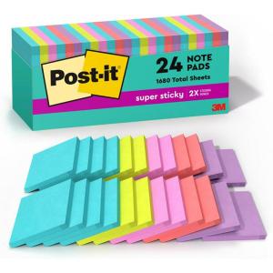 Post-it Super Sticky Notes, 24 Sticky Note Pads, 3 x 3 in., School Supplies, Office Products, 2X The Sticking Power, Supernova Neons Collection(7.4″ x 3.2″ (Pack of 8))