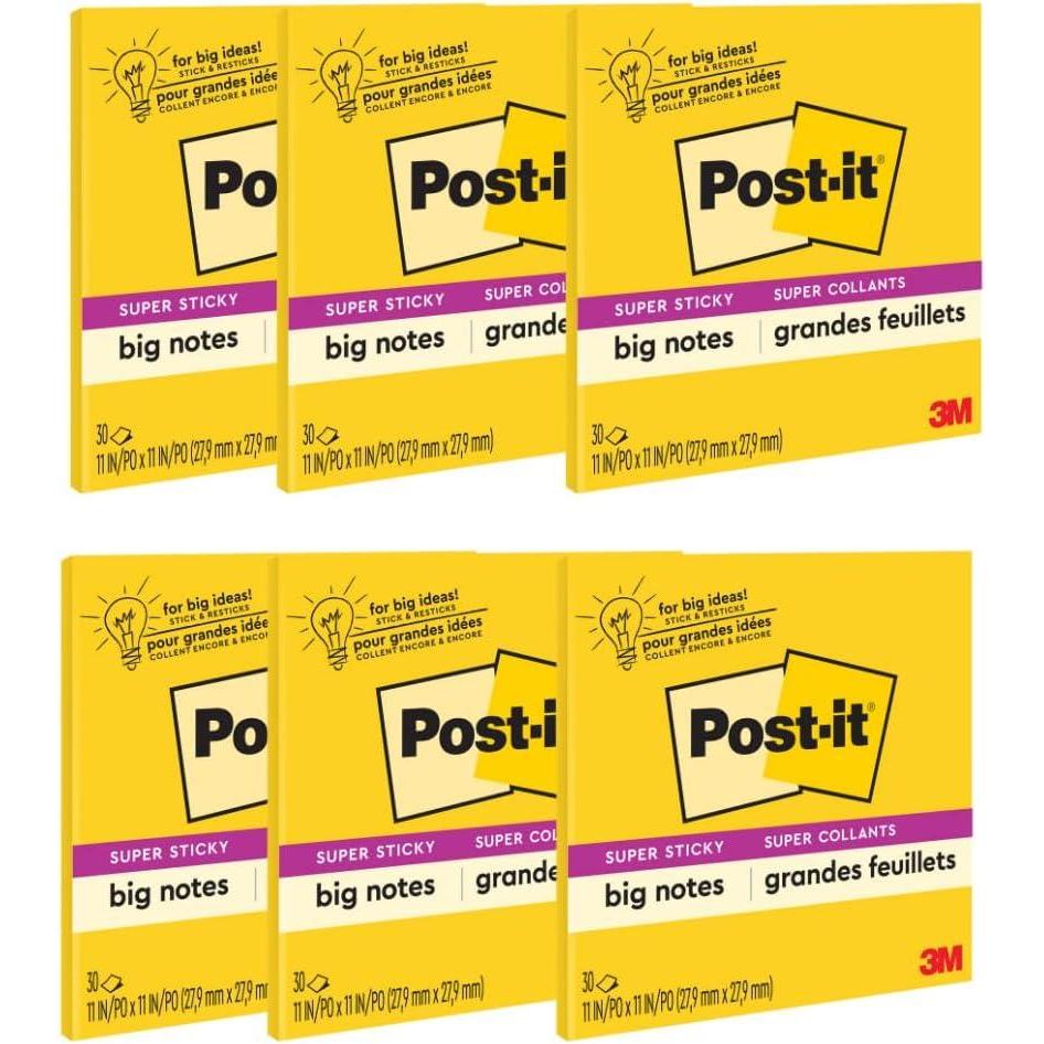 imagePostit Super Sticky Big Notes 11 in x 11 in 1 Pad 2X The Sticking Power Yellow Recyclable BN116