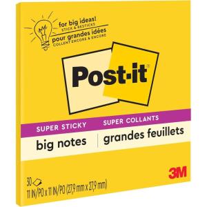 Post-it Super Sticky Big Notes, 11 in x 11 in, 1 Pad, 2X The Sticking Power, Yellow, Recyclable (BN11)(1)