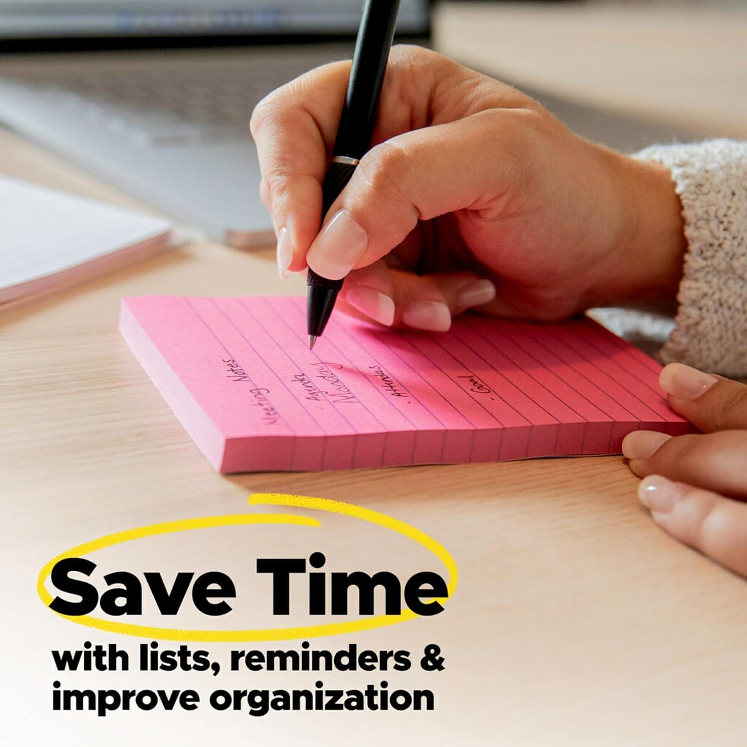image:imagePostit Super Sticky Lined Notes 5 Sticky Note Pads 4x6 in Ideal for New Year Spring Cleaning or Second School Semester Sticky Notes for Dorm Home and Office Bright Colors5Pads Pack of 8