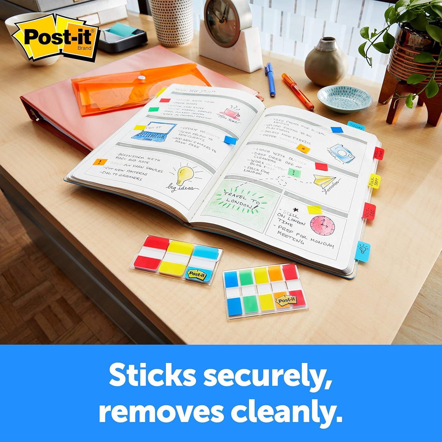image:imagePostit Tabs 625 in Solid Aqua Lime Yellow Red 10Color 40Dispenser 676ALYR04 x 28 Pack of 2