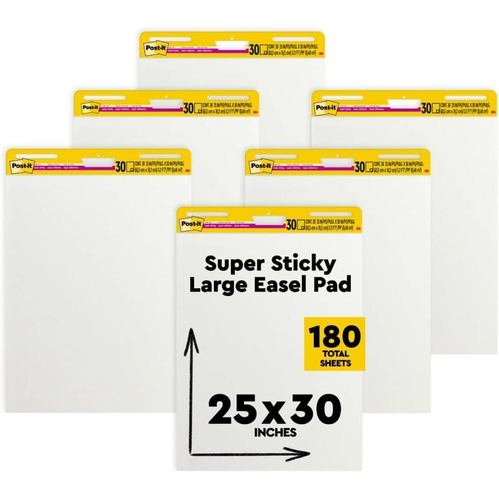image:imagePostit Super Sticky Easel Pad 25 x 30 Inches 30 SheetsPad 6 Pads Large White Premium Self Stick Flip Chart Paper Super Sticking Power 559VAD6PK