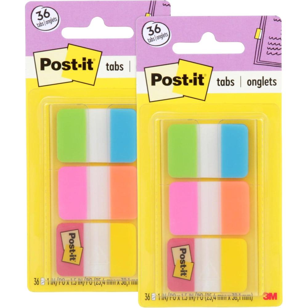 image:imagePostit Tabs 1 in Solid Aqua Yellow Pink Red Green Orange 6Color 36Dispenser 686ALOPRYT04 x 28 36 Count Pack of 2