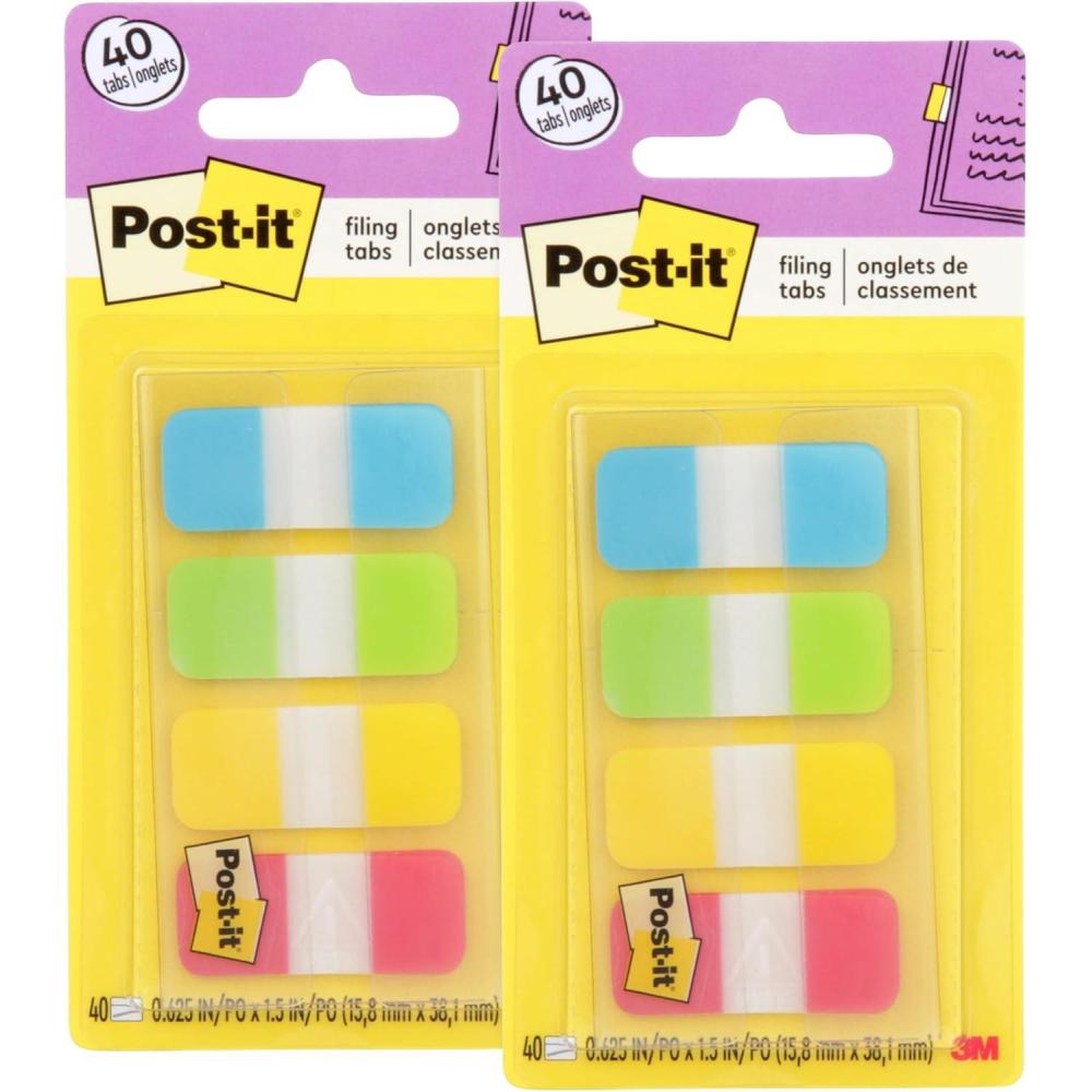 image:imagePostit Tabs 625 in Solid Aqua Lime Yellow Red 10Color 40Dispenser 676ALYR04 x 28 Pack of 2