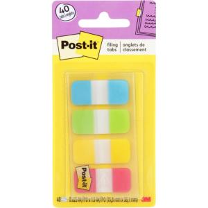 Post-it Tabs, .625 in Solid, Aqua, Lime, Yellow, Red, 10/Color, 40/Dispenser (676-ALYR)(0.4″ x 2.8″)
