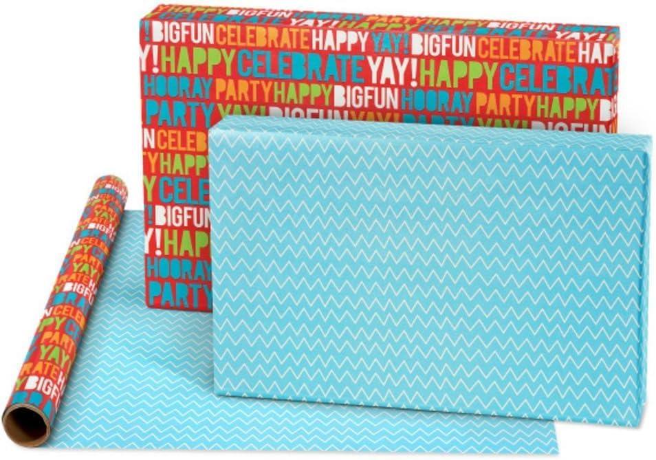 image:imageAmerican Greetings GiftWrap Bundle Reversible Birthday Wrapping Paper Balloons and Confetti 4 Rolls 120 sq ft and Scotch GiftWrap Tape 6 Rolls 34 in x 650 in