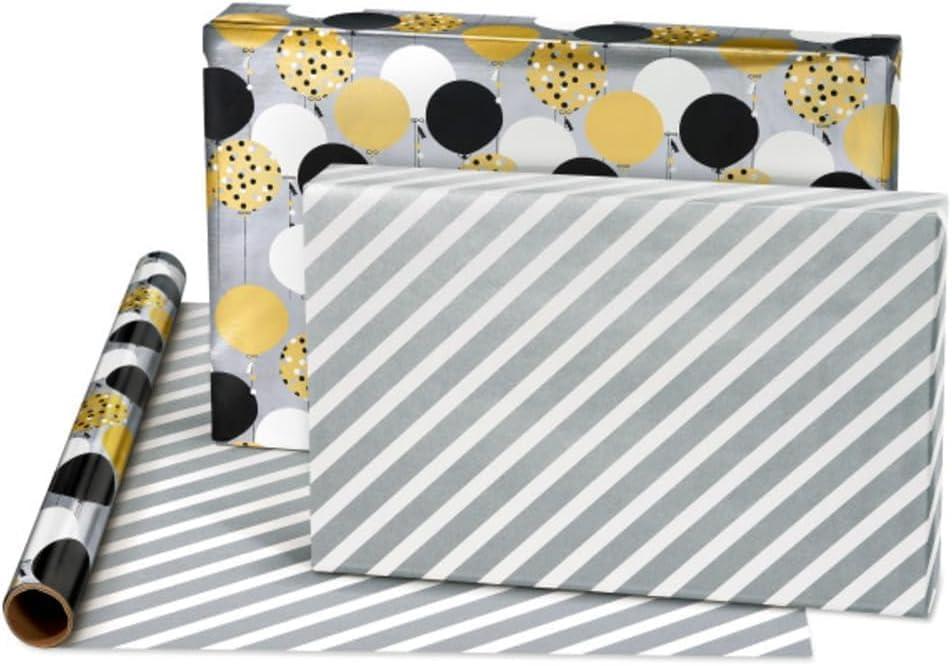 image:imageAmerican Greetings GiftWrap Bundle Reversible Birthday Wrapping Paper Balloons and Confetti 4 Rolls 120 sq ft and Scotch GiftWrap Tape 6 Rolls 34 in x 650 in