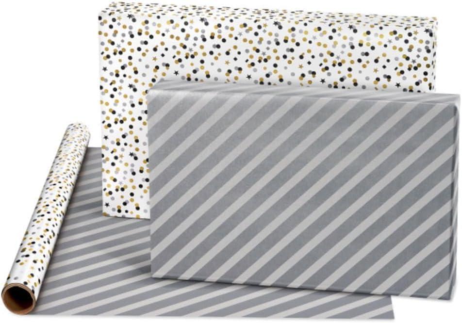 image:imageAmerican Greetings GiftWrap Bundle Reversible Birthday Wrapping Paper Balloons and Confetti 4 Rolls 120 sq ft and Scotch GiftWrap Tape 6 Rolls 34 in x 650 in