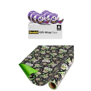 Scotch Gift-Wrap Bundle Gift-Wrap Tape, 6 Rolls, 3/4 in. x 650 in. and American Greetings Star Wars Mandalorian Wrapping Paper, 1 Roll, 75 sq. ft.(Tape + Wrapping Paper)