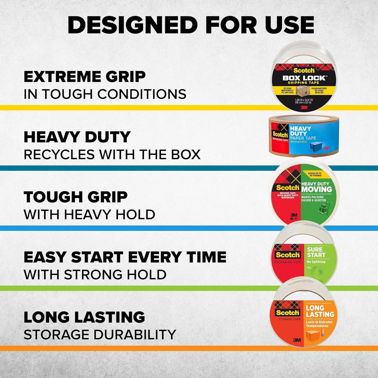 image:imageScotch Heavy Duty Moving Packing Tape Clear Makes Packing Easier amp Quieter 188 in x 546 yd 4 Tape Rolls with 2 DispensersDispensered Packing Tapes