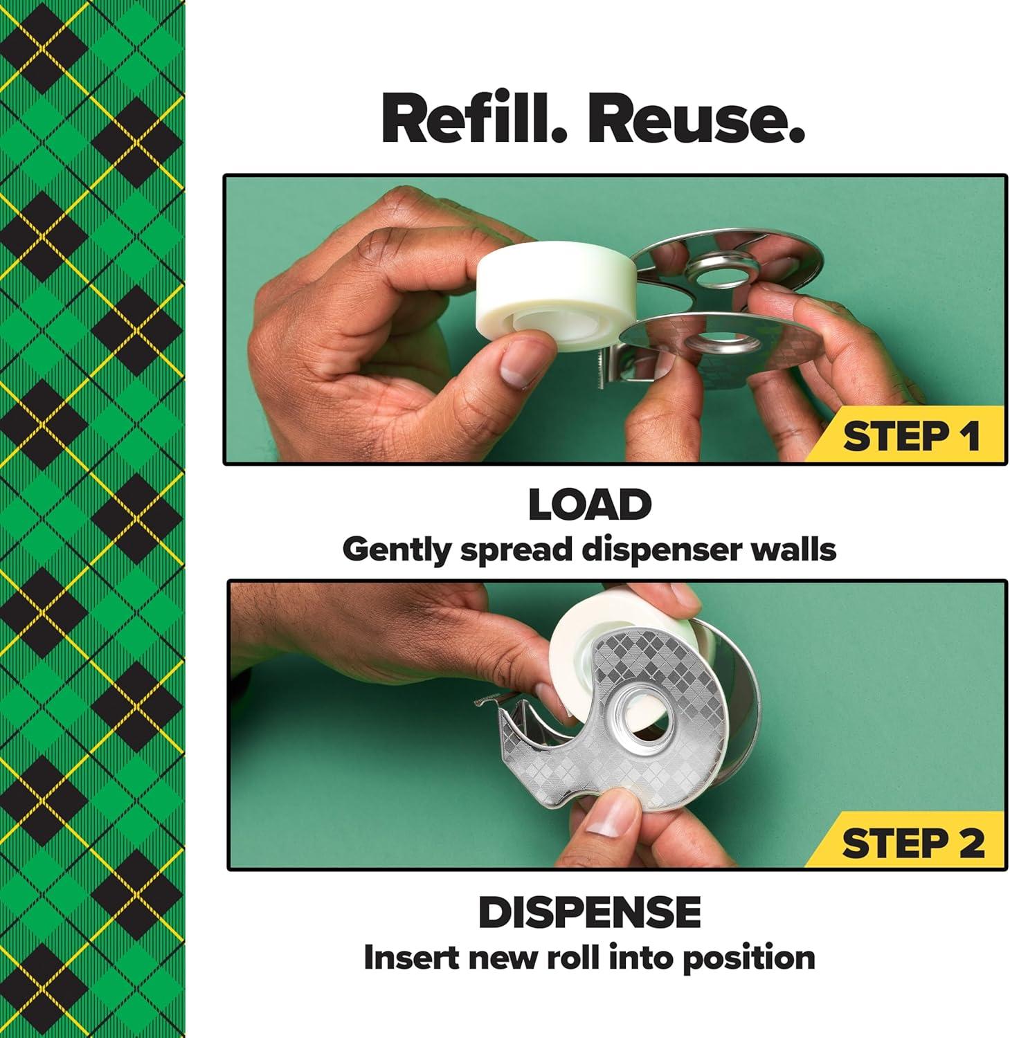 image:imageScotch Magic Stainless Steel Dispenser with 2 Rolls Tape 34 in x 600 in 19 mm x 152 m