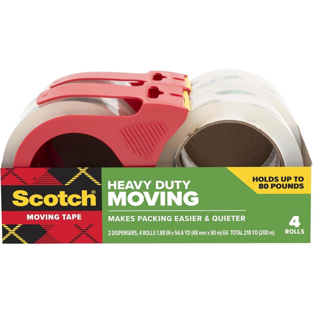 image:imageScotch Heavy Duty Moving Packing Tape Clear Makes Packing Easier amp Quieter 188 in x 546 yd 4 Tape Rolls with 2 DispensersPacking Tape Rolls 2 Dispensers