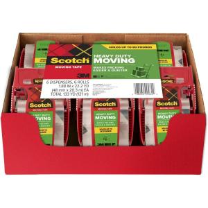 Scotch Heavy Duty Moving Packing Tape, Clear, Makes Packing Easier & Quieter, 1.88 in. x 54.6 yd., 4 Tape Rolls with 2 Dispensers(Dispensered Packing Tapes)