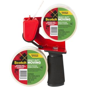 Scotch Heavy Duty Moving Packing Tape, Clear, Makes Packing Easier & Quieter, 1.88 in. x 54.6 yd., 4 Tape Rolls with 2 Dispensers(Packing Tape Rolls + Handheld Dispenser)