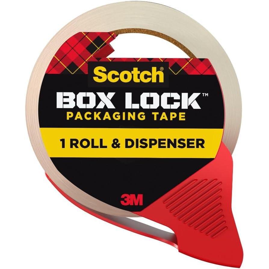 image:imageScotch Box Lock Packing Tape Clear Extreme Grip Box Packaging Tape for Shipping and Mailing 188 in x 382 yd 1 Roll and 1 Tape Dispenser