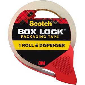 Scotch Box Lock Packing Tape, Clear, Extreme Grip Box Packaging Tape for Shipping and Mailing, 1.88 in x 38.2 yd, 1 Roll and 1 Tape Dispenser