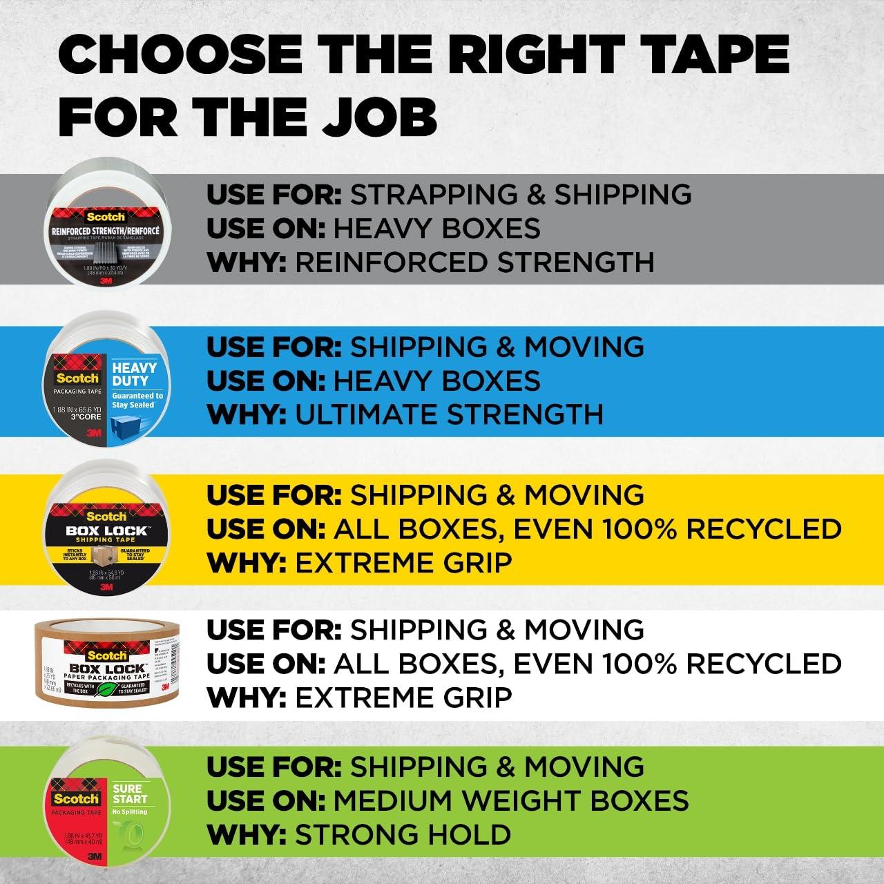 image:imageScotch Reinforced Strength Strapping Tape 188 in x 360 in Clear 1 Roll with Dispenser Heavy Duty Packing Tape for Shipping Moving and Storage1 Count Pack of 1