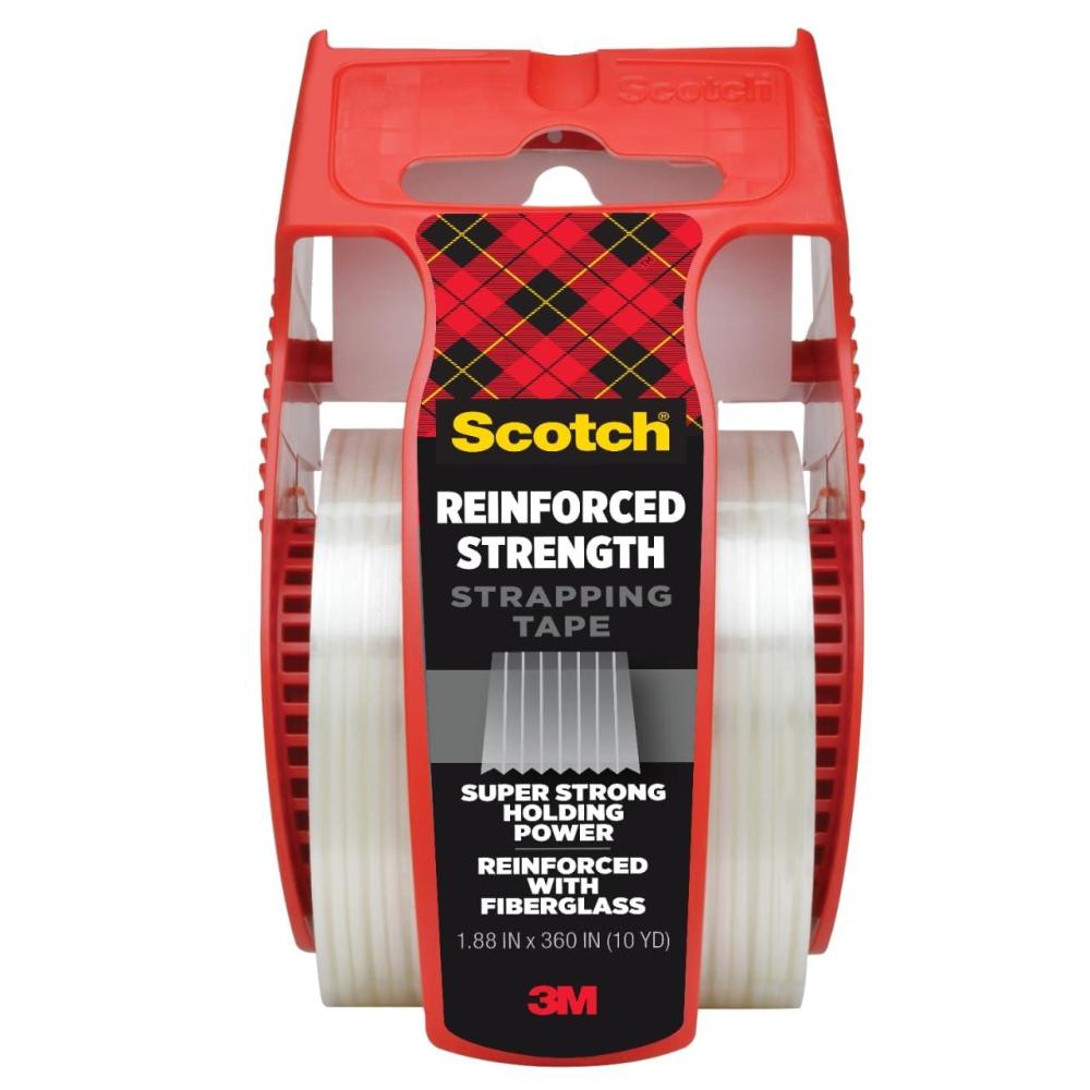 image:imageScotch Reinforced Strength Strapping Tape 188 in x 360 in Clear 1 Roll with Dispenser Heavy Duty Packing Tape for Shipping Moving and Storage1 Count Pack of 1