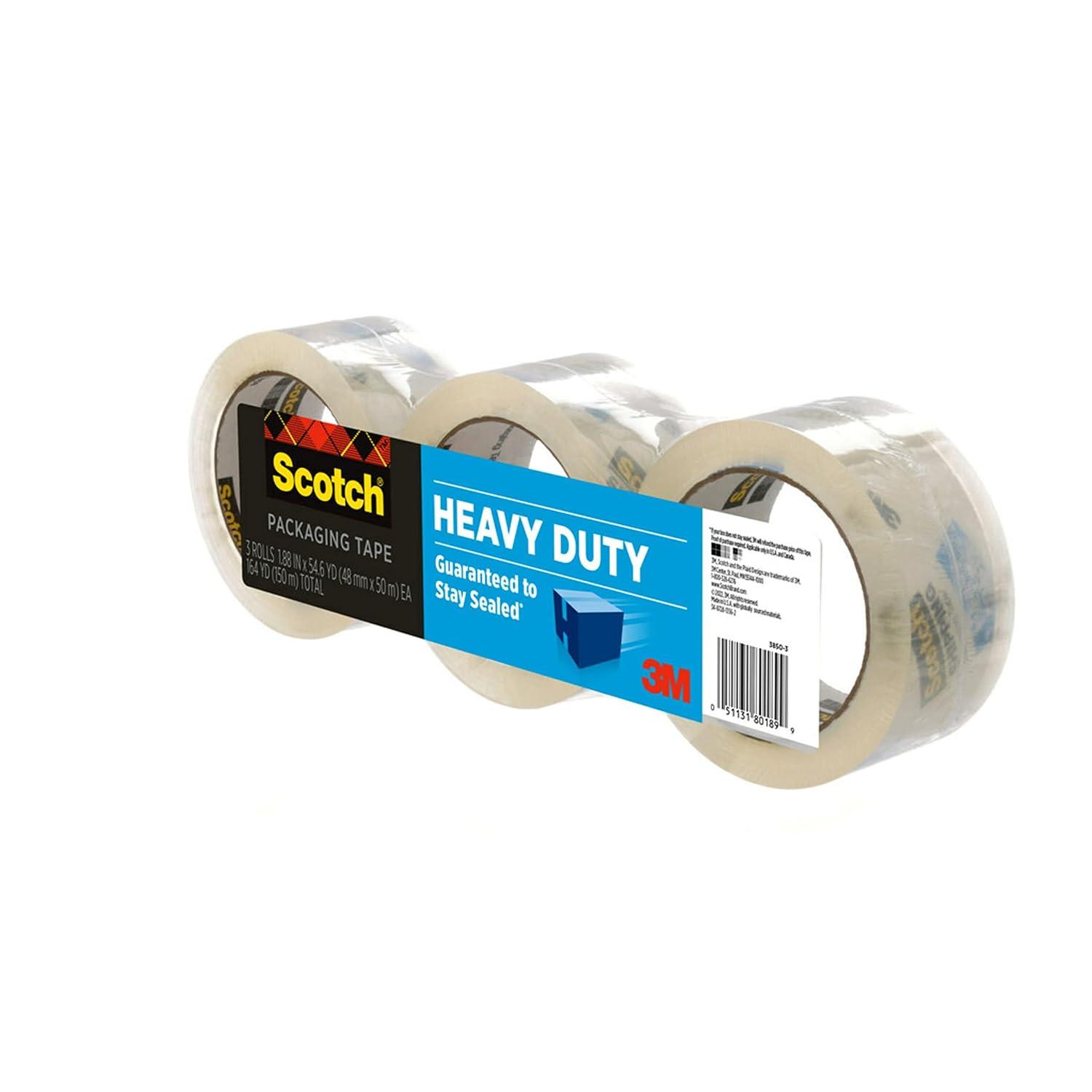 image:imageScotch Heavy Duty Packaging Tape 188 x 382 yd Designed for Packing Shipping and Mailing Strong Seal on All Box Types 3 Core Clear 3 Rolls 3850S33