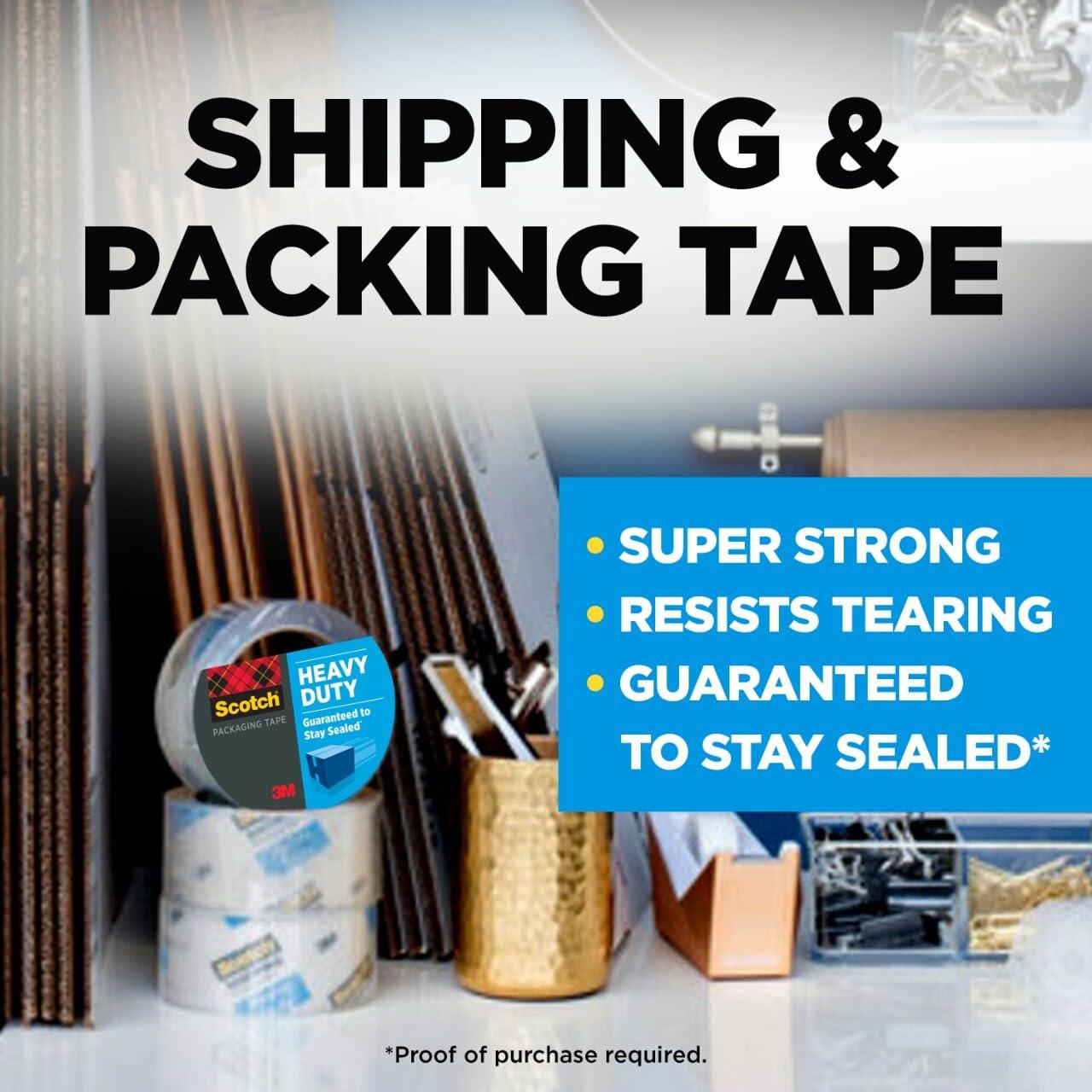 image:imageScotch Heavy Duty Packaging Tape 188 x 382 yd Designed for Packing Shipping and Mailing Strong Seal on All Box Types 3 Core Clear 3 Rolls 3850S36