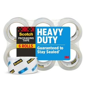 Scotch Heavy Duty Packaging Tape, 1.88″ x 38.2 yd, Designed for Packing, Shipping and Mailing, Strong Seal on All Box Types, 3″ Core, Clear, 3 Rolls (3850S-3)(6)