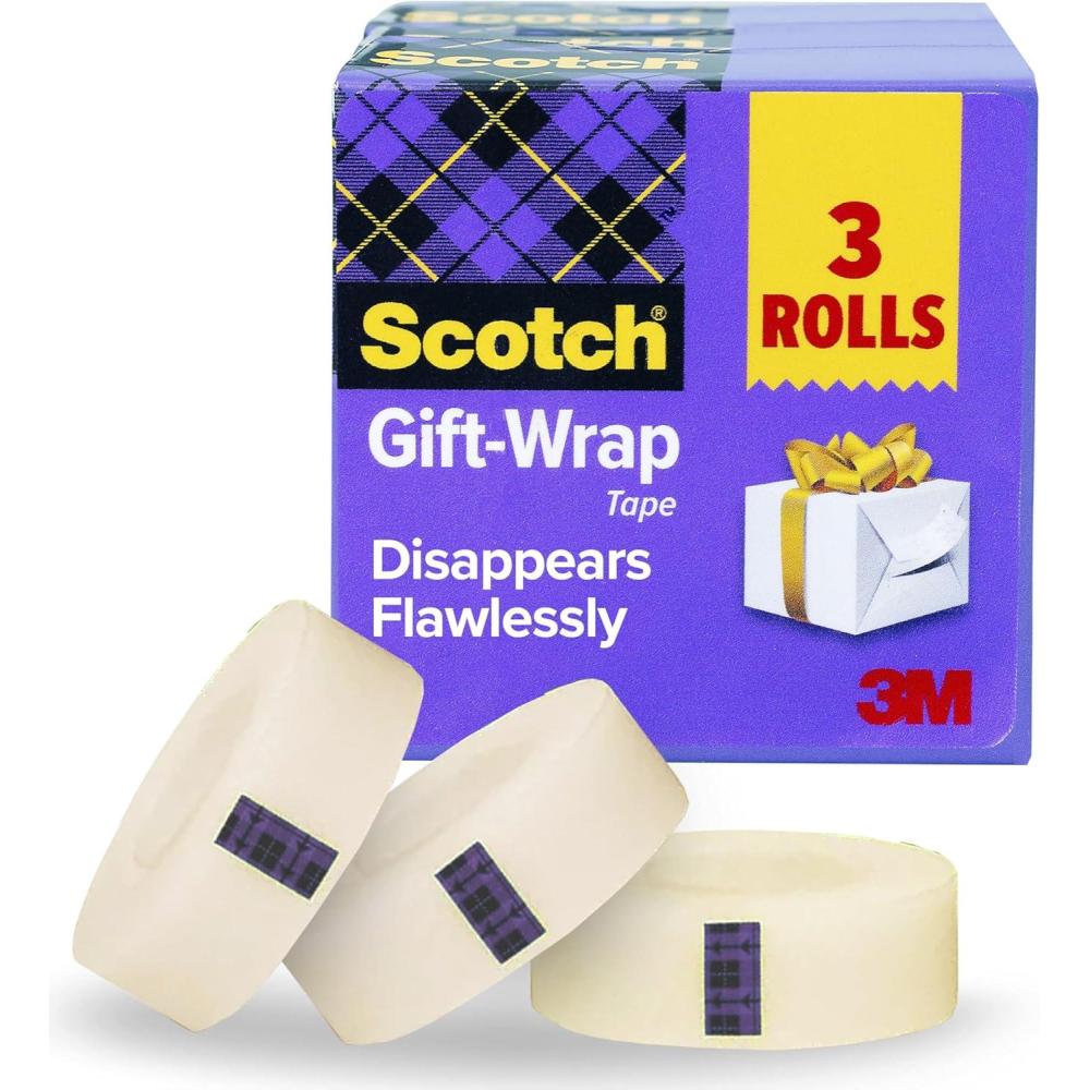 image:imageScotch Gift Wrap Tape Clear 075 in x 1000 in 3 Rolls Tape Refills