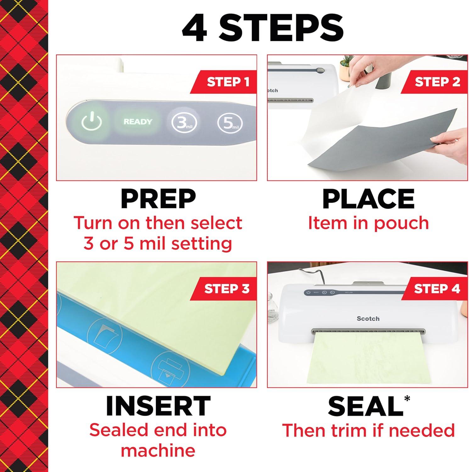 image:imageBundle of Scotch Rapid Thermal Laminator Ready in 1 Minute Never Jam Technology 9 inch 2 Pouches TL909XEF Scotch Thermal Laminating Pouches 89 x 114 Inches Letter Size Sheets 100PackScotch TL909XEF Thermal Laminator 100 Pouches 3 mil