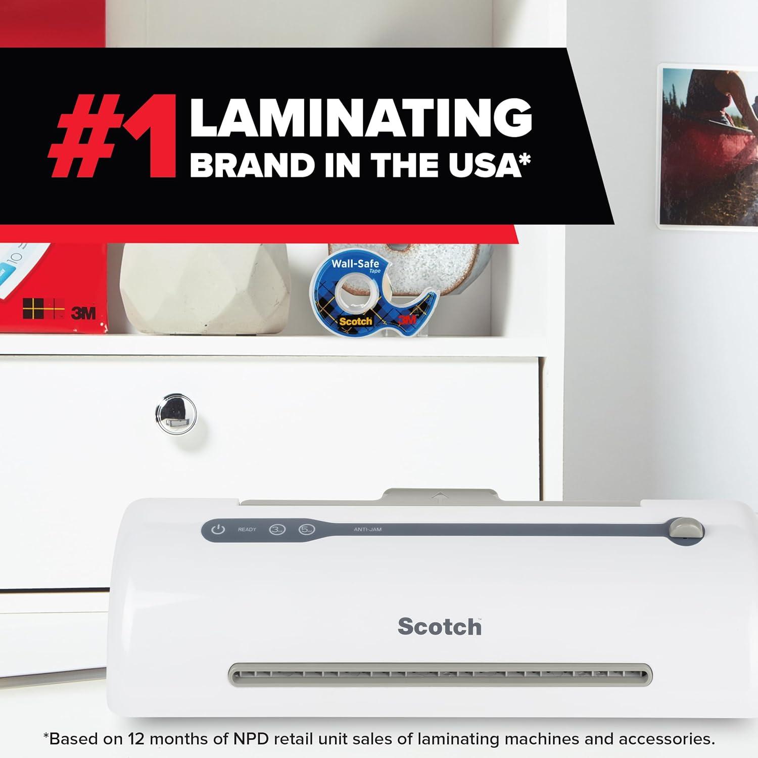 image:imageBundle of Scotch Rapid Thermal Laminator Ready in 1 Minute Never Jam Technology 9 inch 2 Pouches TL909XEF Scotch Thermal Laminating Pouches 89 x 114 Inches Letter Size Sheets 100PackScotch TL909XEF Thermal Laminator 100 Pouches 3 mil