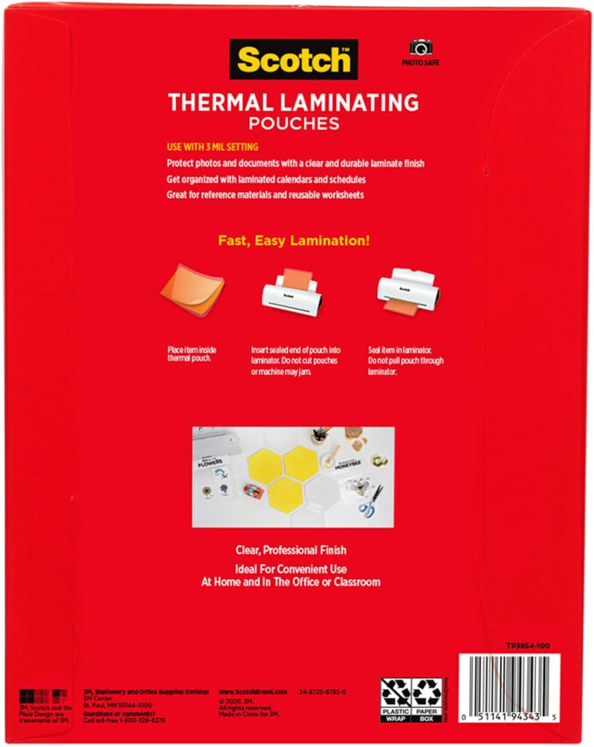 image:imageScotch Thermal Laminating Pouches Clear Fits Letter Sized 89 in 114 in Paper 150 Pouches100 Count Pack of 6