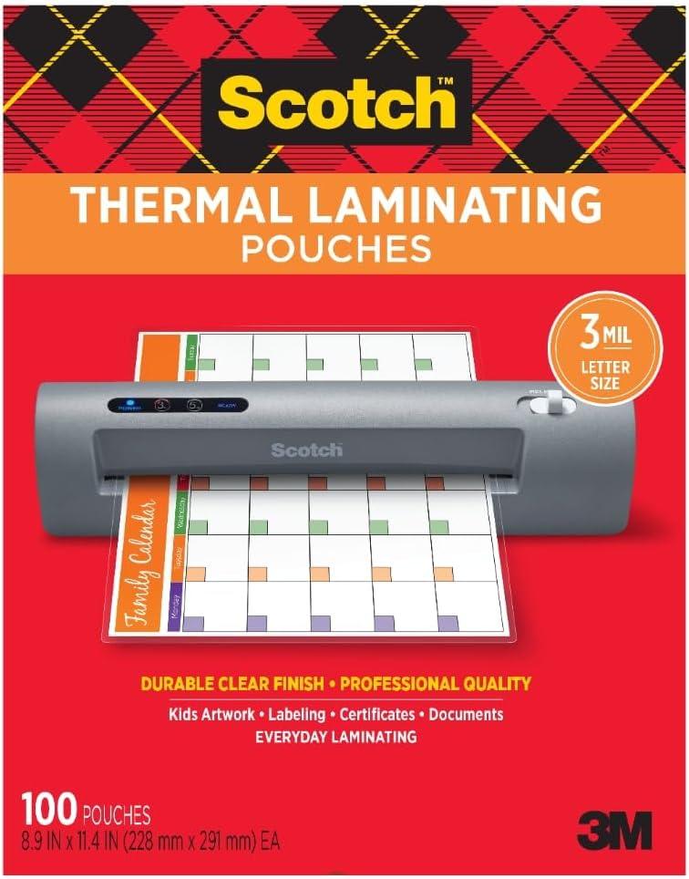 image:imageScotch Thermal Laminating Pouches Clear Fits Letter Sized 89 in 114 in Paper 150 Pouches100 Count Pack of 6
