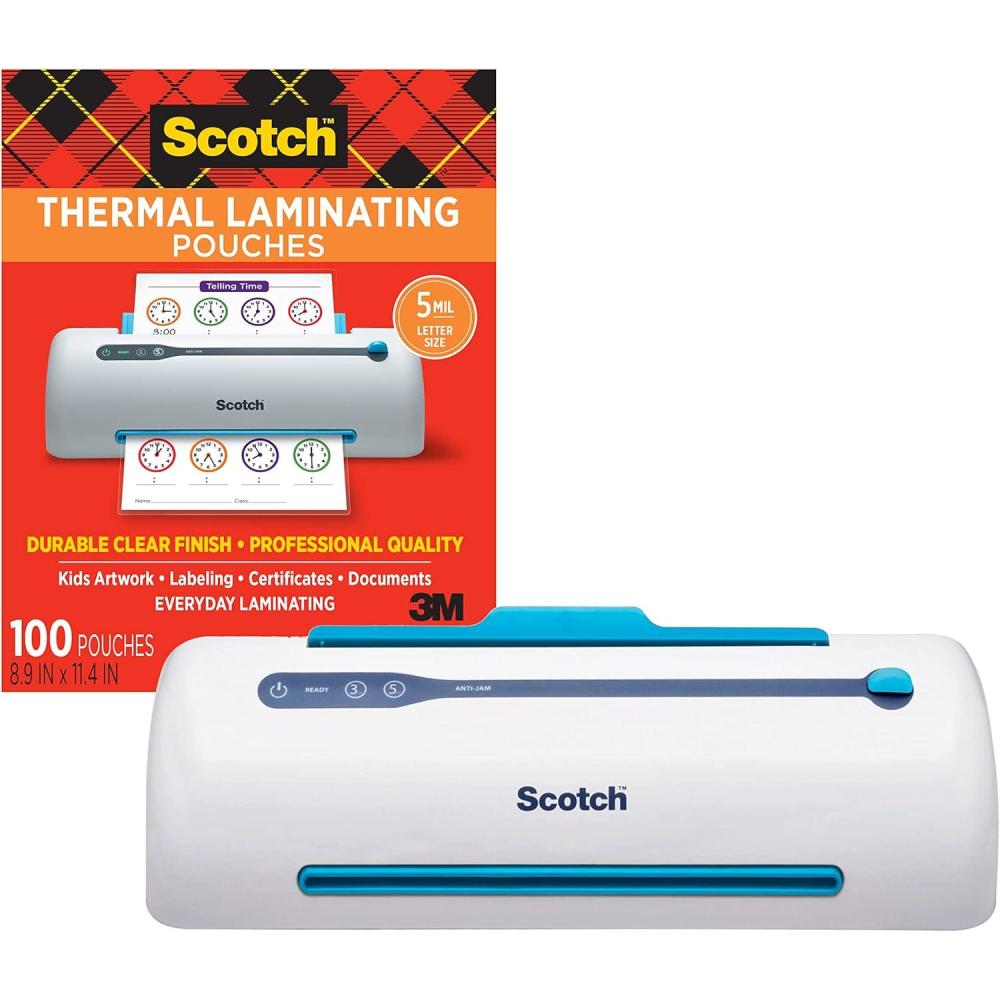 image:imageScotch Thermal Laminating Pouches 89 x 114Inches 5 mil thick 100Pack TP5854100 and Scotch PRO Thermal Laminator 2 Roller System TL906 Bundle