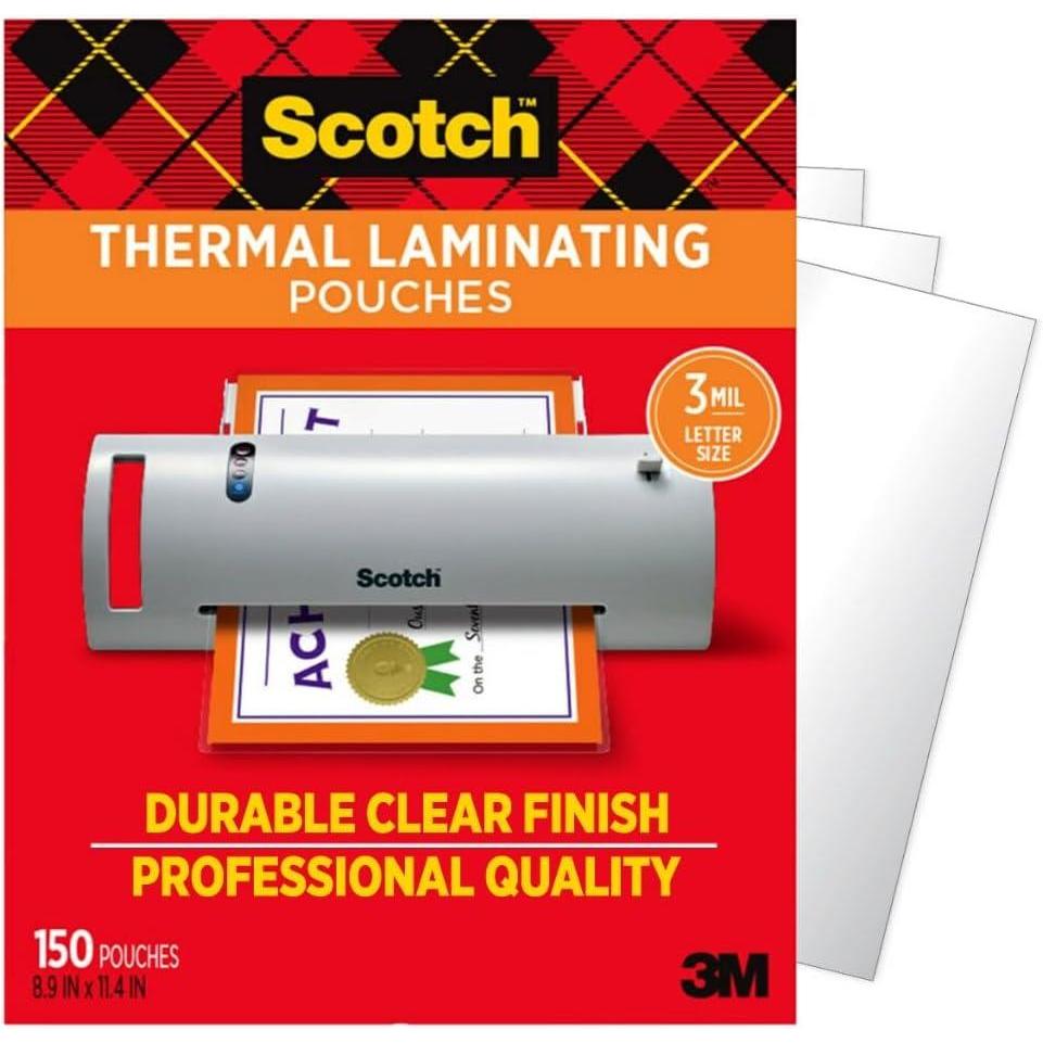 image:imageScotch Thermal Laminating Pouches Clear Fits Letter Sized 89 in 114 in Paper 150 Pouches89 in x 114 in 228 mm x 291 mm