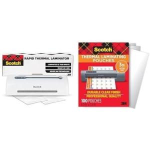 Bundle of Scotch Rapid Thermal Laminator, Ready in 1 Minute, Never Jam Technology, 9 inch, 2 Pouches (TL909X-EF), + Scotch Thermal Laminating Pouches, 8.9 x 11.4 Inches, Letter Size Sheets, 100-Pack(Scotch TL909X-EF Thermal Laminator + 100 Pouches  3 mil)