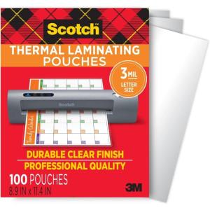 Scotch Thermal Laminating Pouches, Clear, Fits Letter Sized (8.9 in. × 11.4 in.) Paper, 150 Pouches(100 Count(Pack of 1))