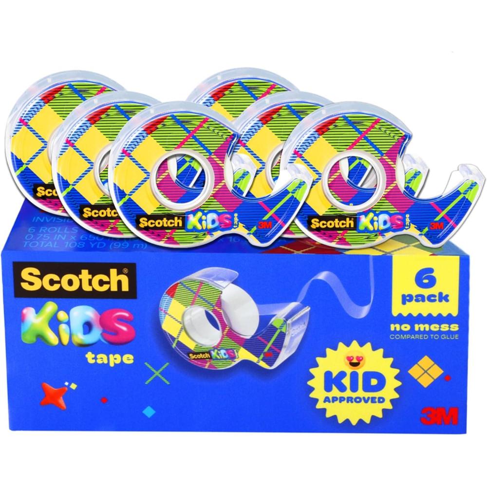 image:imageScotch Kids Tape Dispenser Invisible Kid Approved No Mess Fun 6 Tape Rolls with Dispensers 34 in x 650 in