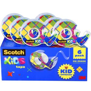 Scotch Kids Tape Dispenser, Invisible, Kid Approved No Mess Fun, 6 Tape Rolls with Dispensers, 3/4 in x 650 in