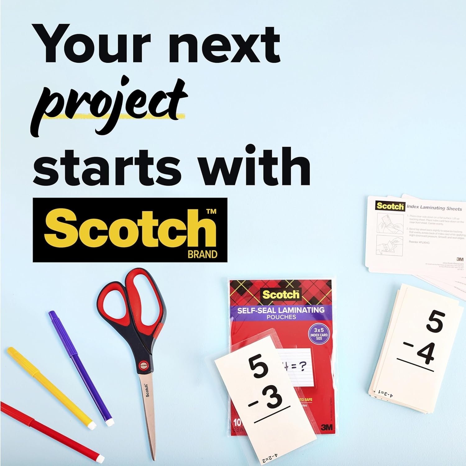 image:imageScotch Self Sealing Laminating Pouches 3 x 5 Index Card Size 10 Pouches